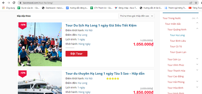 Website của công ty Du lịch Khát Vọng Việt - Kavo Travel 